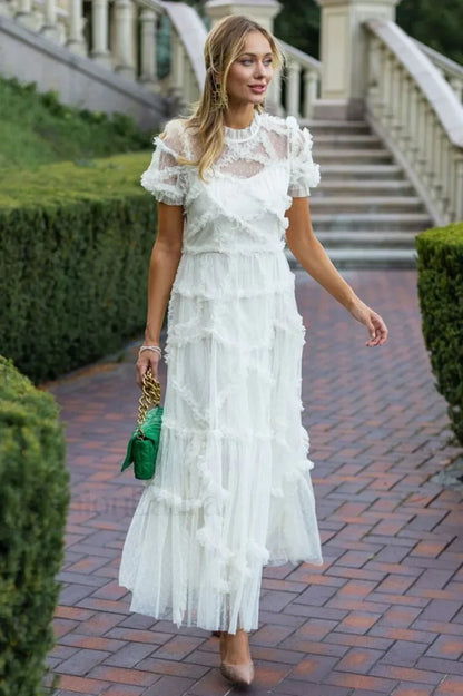 Kinley Ruched Ruffle Charming Hem Maxi Dress