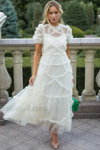 Kinley Ruched Ruffle Charming Hem Maxi Dress