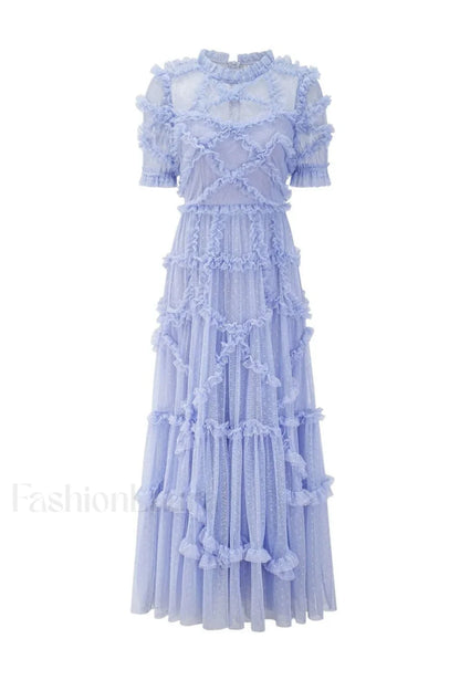 Kinley Ruched Ruffle Charming Hem Maxi Dress