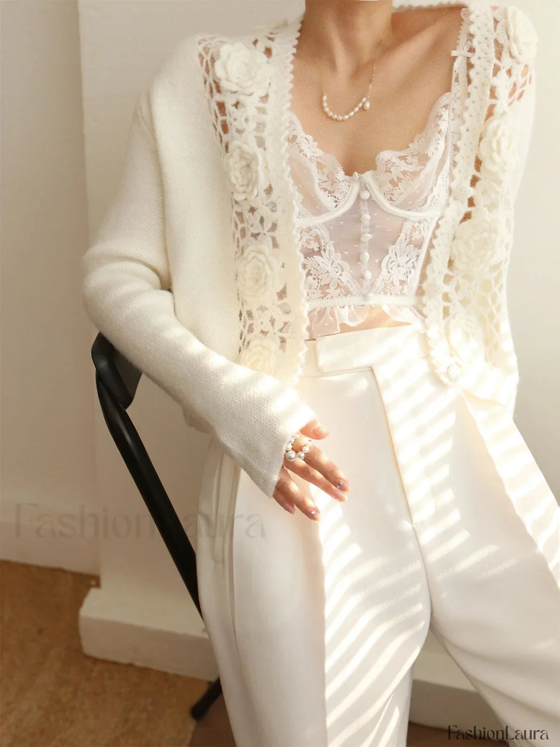 Knit Floral Crocheted Trendy Hollow V-neck Cardigan