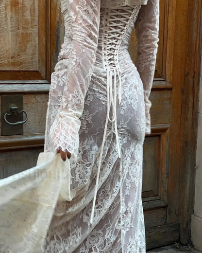 Lace Hollow Cape Maxi Dress