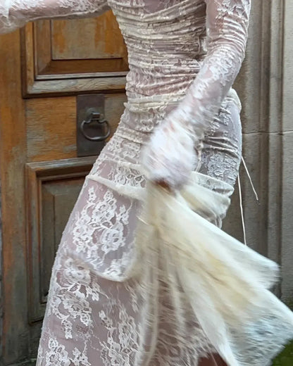 Lace Hollow Cape Maxi Dress