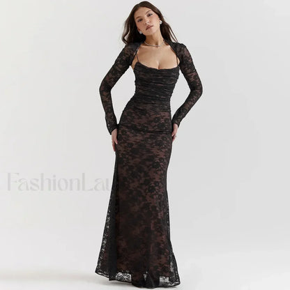 Lace Hollow Cape Maxi Dress