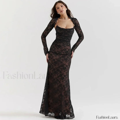 Lace Hollow Cape Maxi Dress