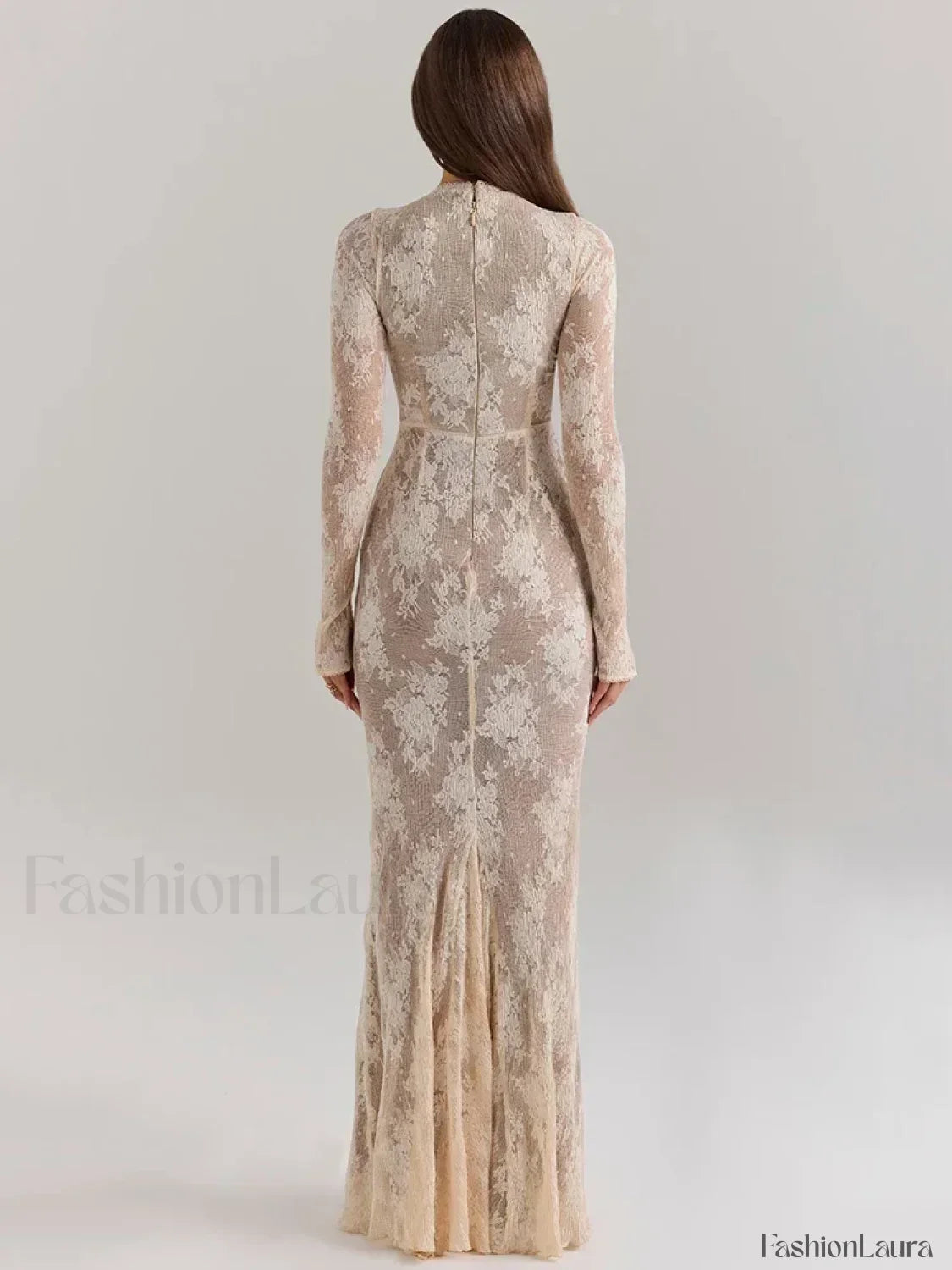 Lace Print Long Sleeve Maxi Dress