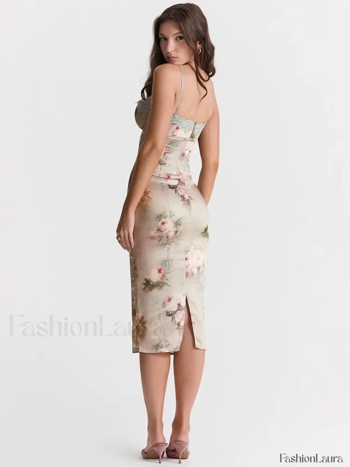 Lace-Print Strapless Midi Dress