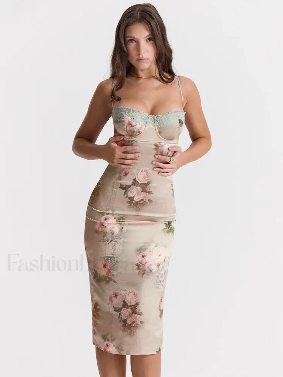 Lace-Print Strapless Midi Dress