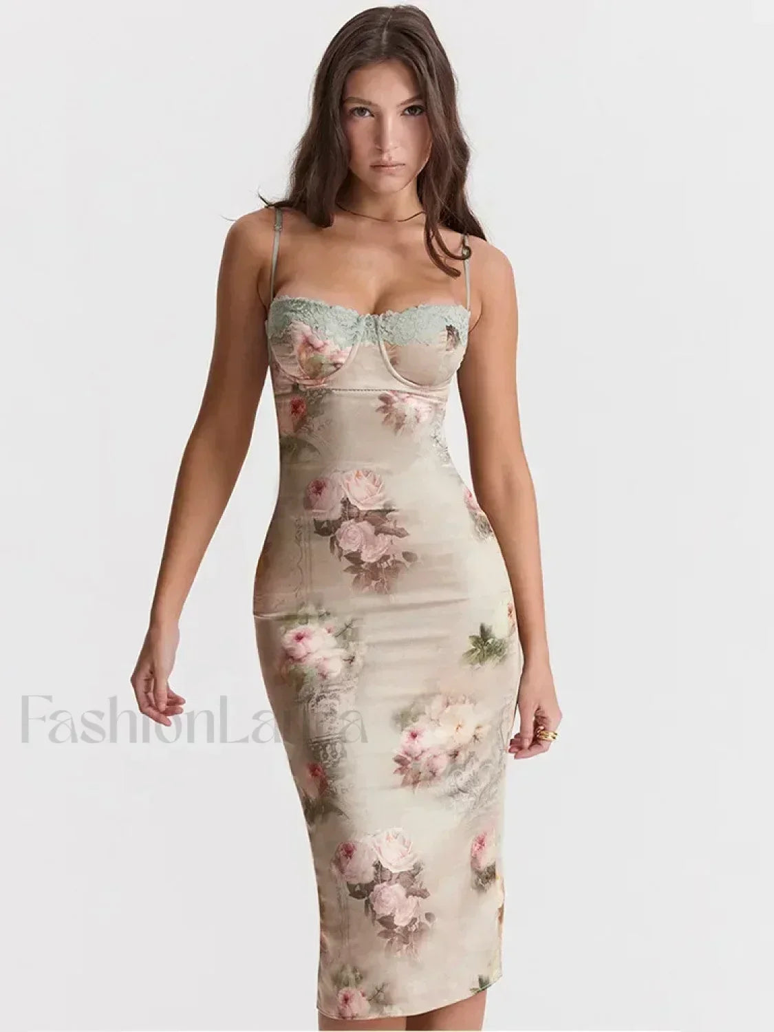 Lace-Print Strapless Midi Dress