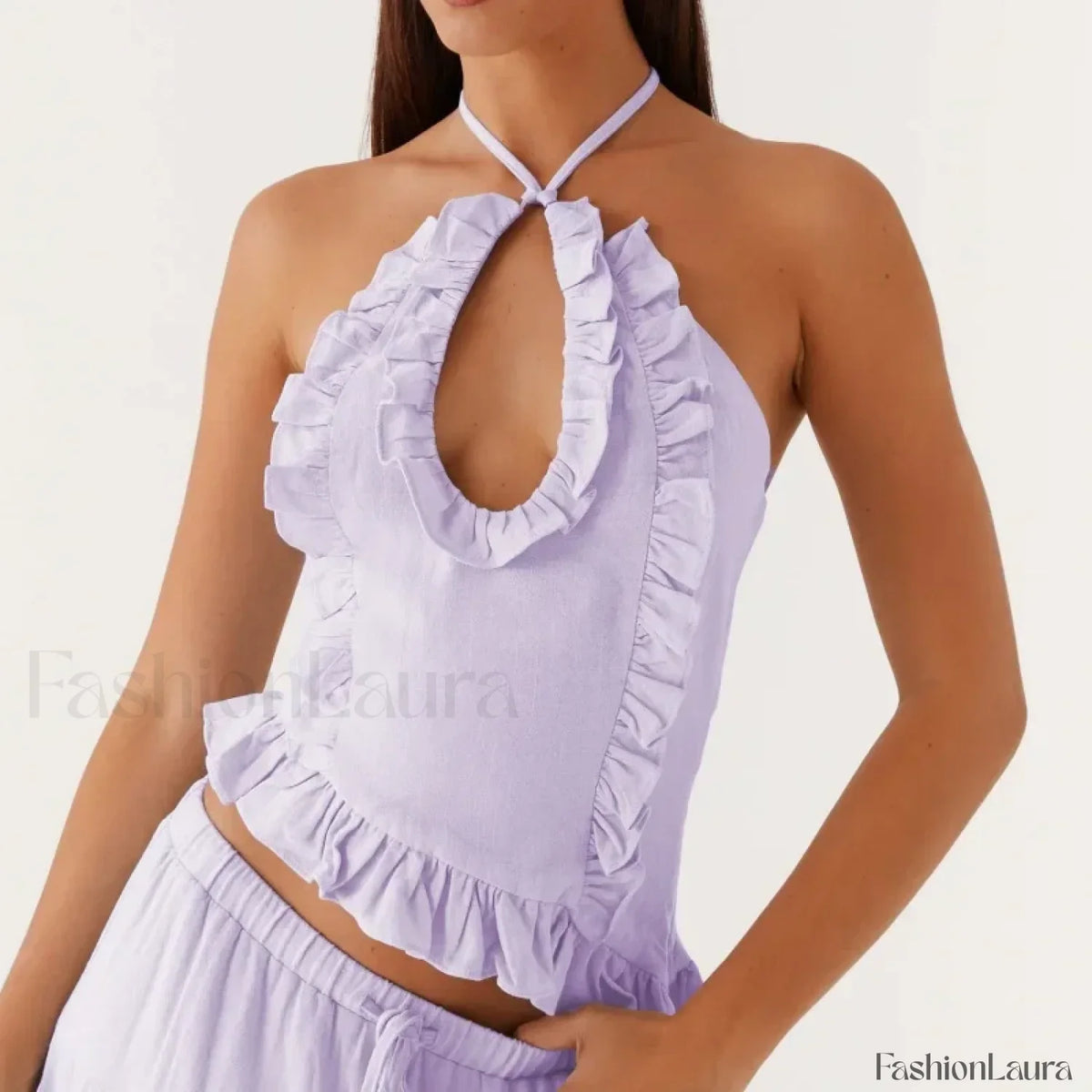 Lace Ruffle Halter Crop Top