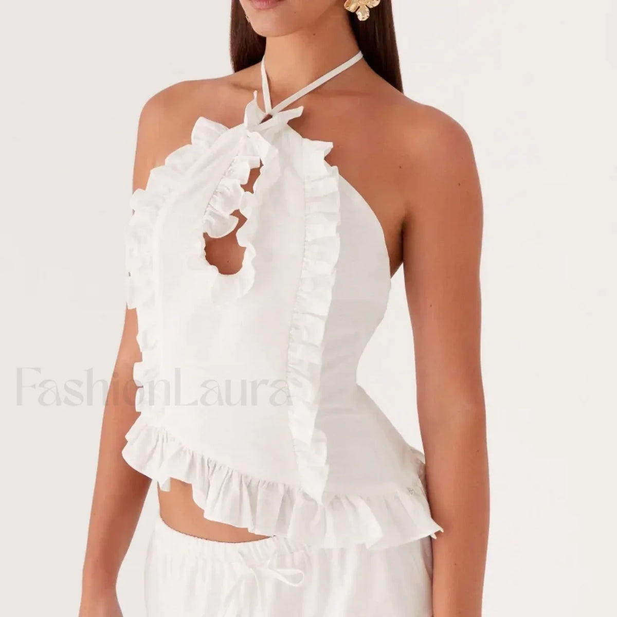 Lace Ruffle Halter Crop Top