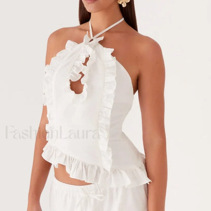 Lace Ruffle Halter Crop Top