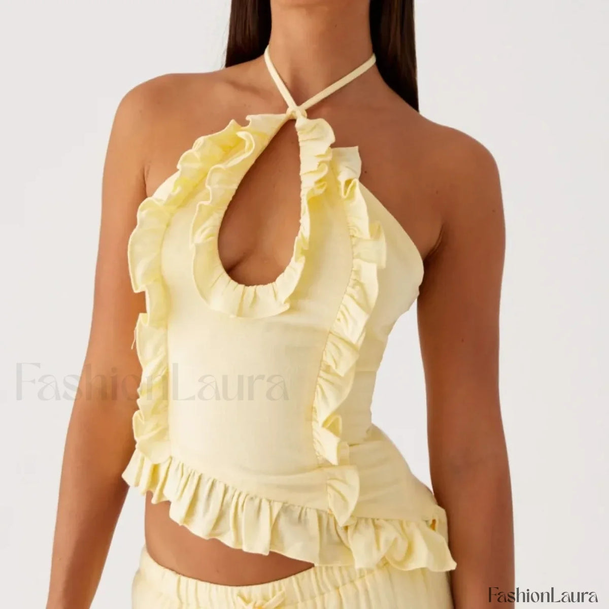 Lace Ruffle Halter Crop Top