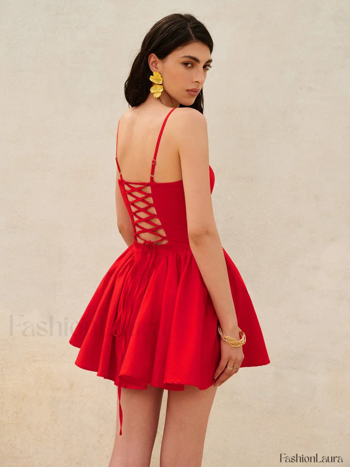 Lace-Up Back Cami Dress
