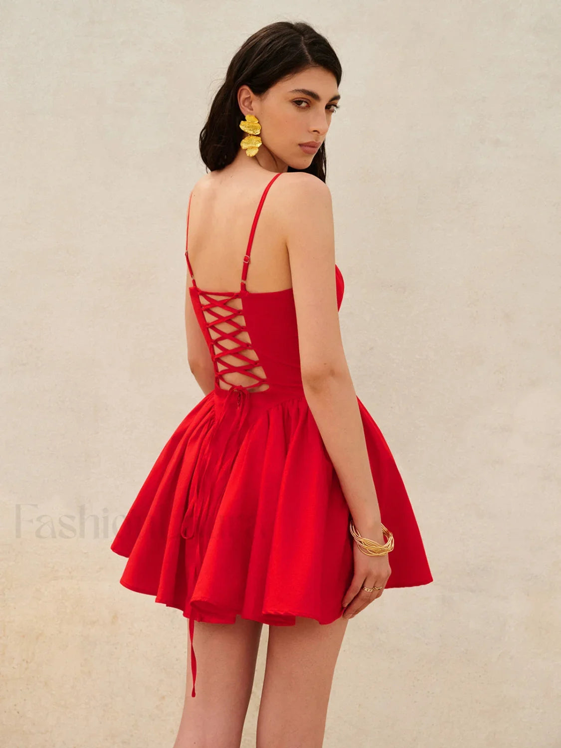 Lace-Up Back Cami Dress