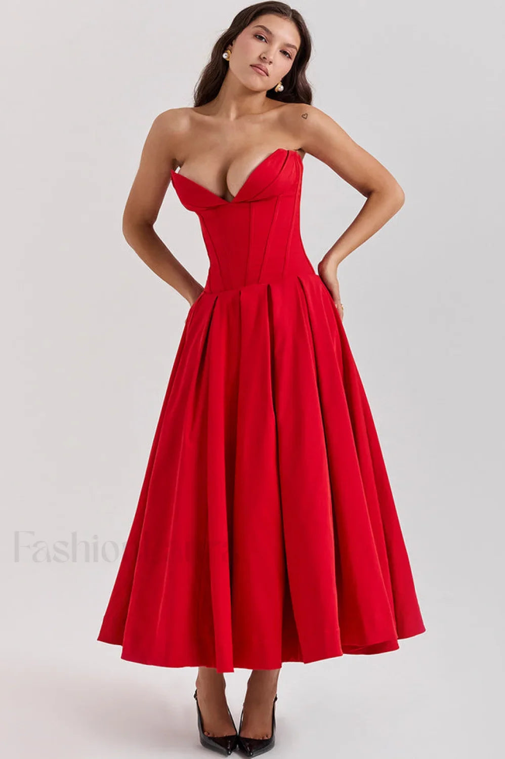 Lady Black Stylish Strapless Midi Dress