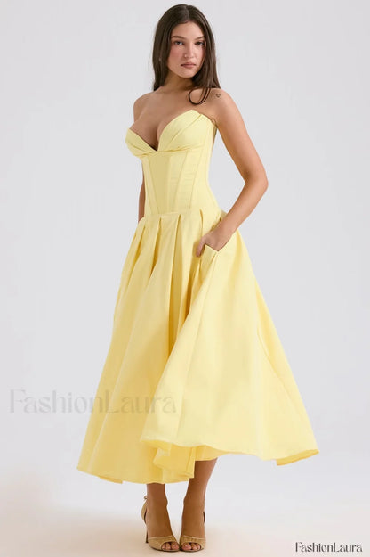 Lady Black Stylish Strapless Midi Dress