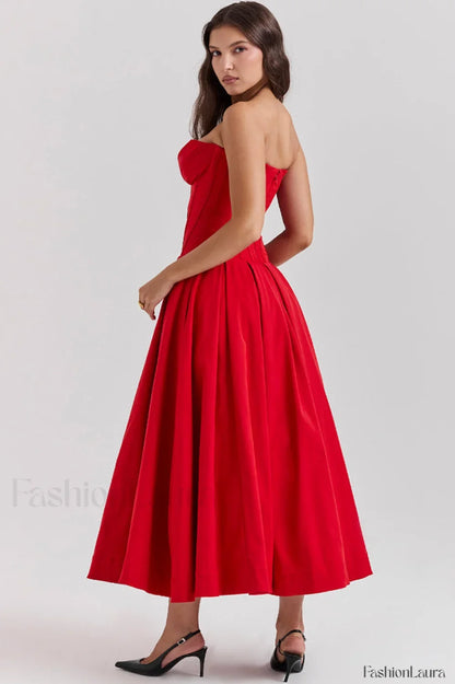 Lady Black Stylish Strapless Midi Dress