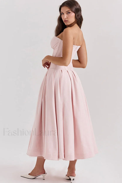 Lady Black Stylish Strapless Midi Dress