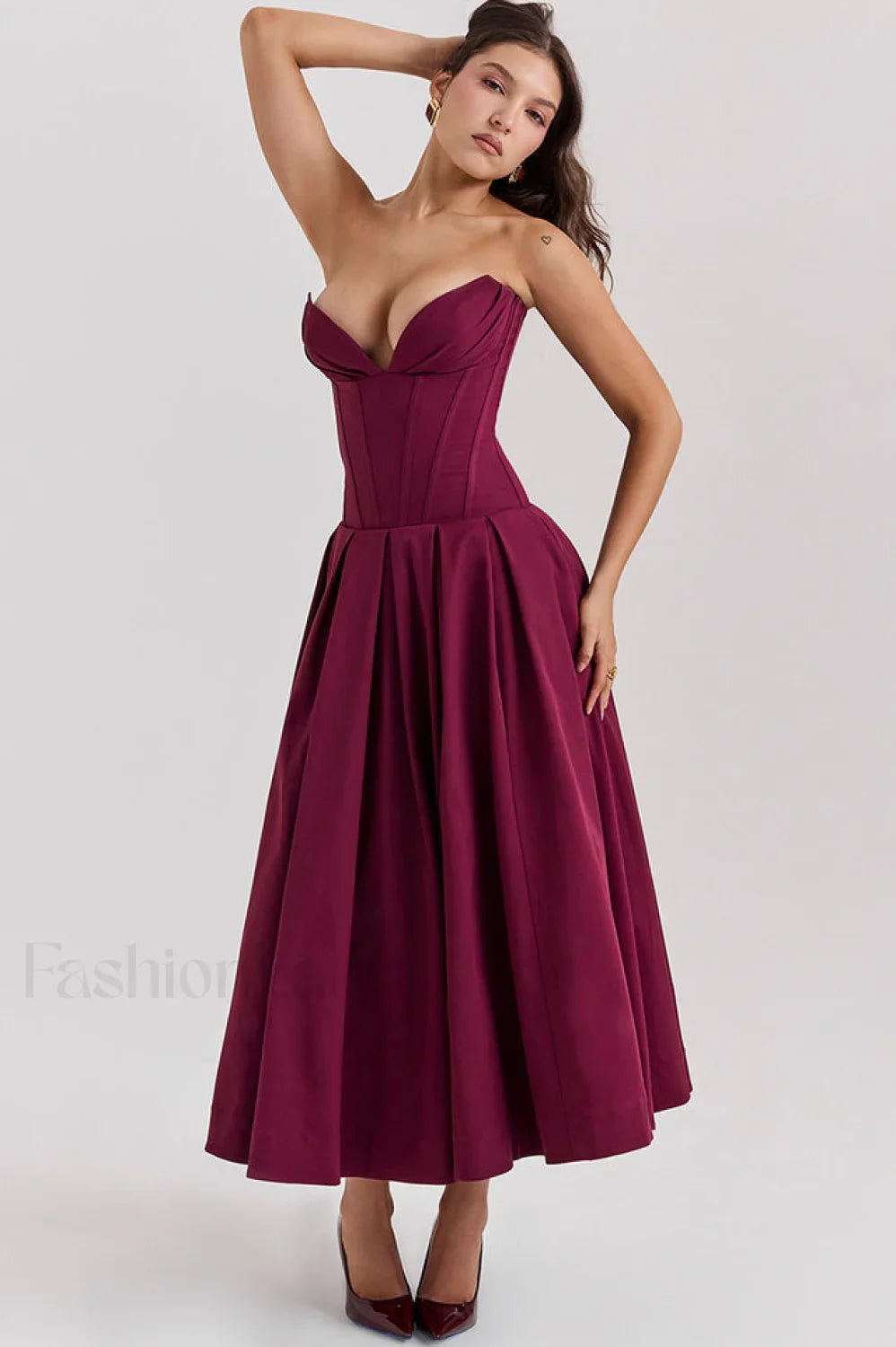 Lady Black Stylish Strapless Midi Dress