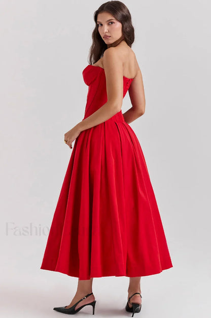 Lady Black Stylish Strapless Midi Dress