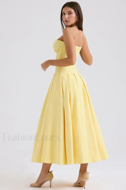 Lady Black Stylish Strapless Midi Dress
