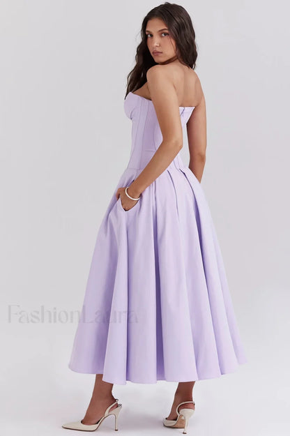 Lady Black Stylish Strapless Midi Dress