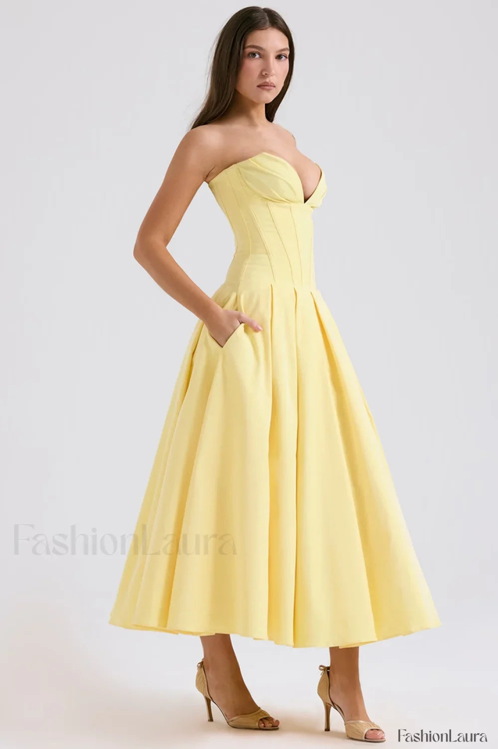 Lady Black Stylish Strapless Midi Dress