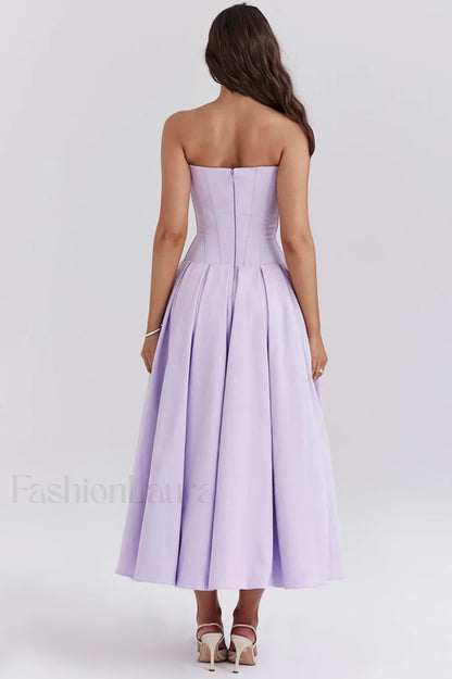 Lady Black Stylish Strapless Midi Dress