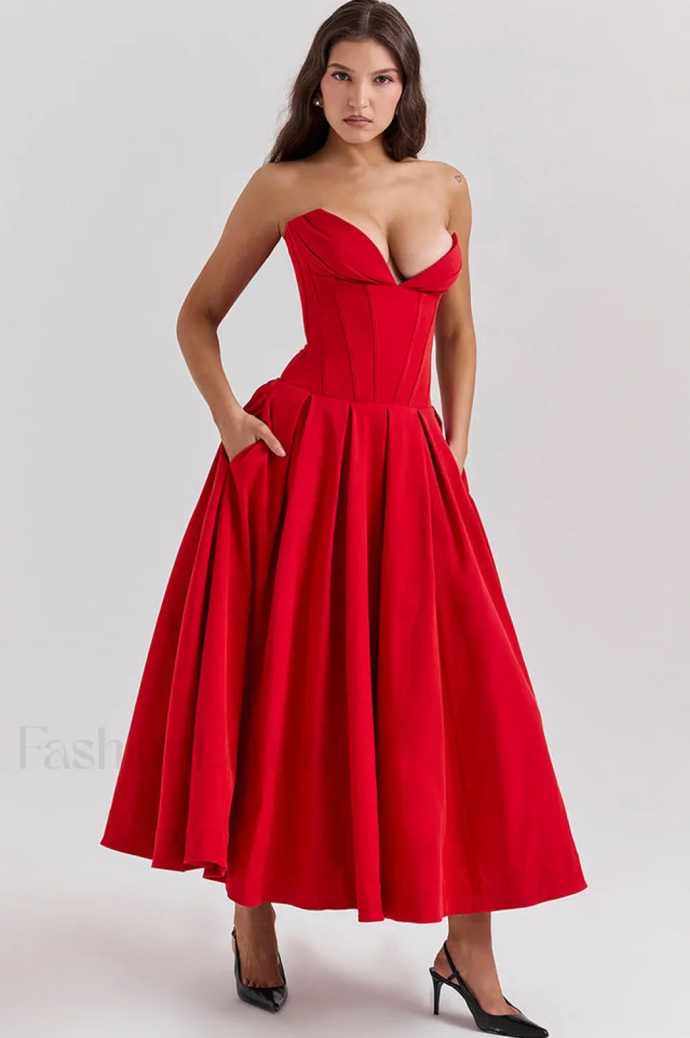 Lady Black Stylish Strapless Midi Dress