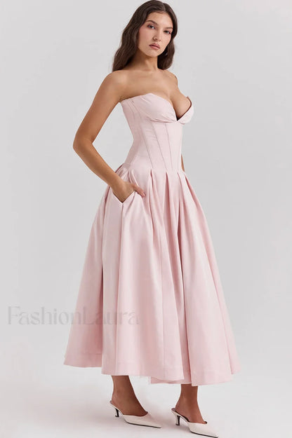Lady Black Stylish Strapless Midi Dress