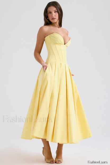 Lady Black Stylish Strapless Midi Dress