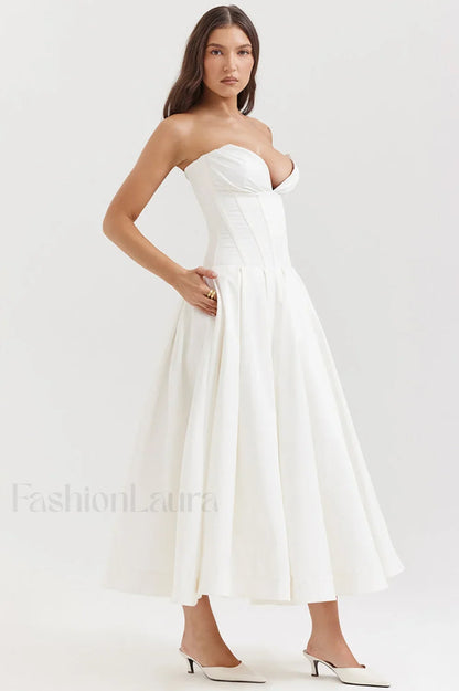 Lady Black Stylish Strapless Midi Dress