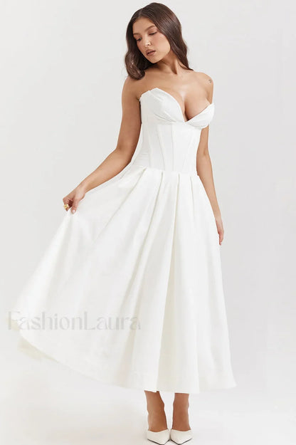 Lady Black Stylish Strapless Midi Dress