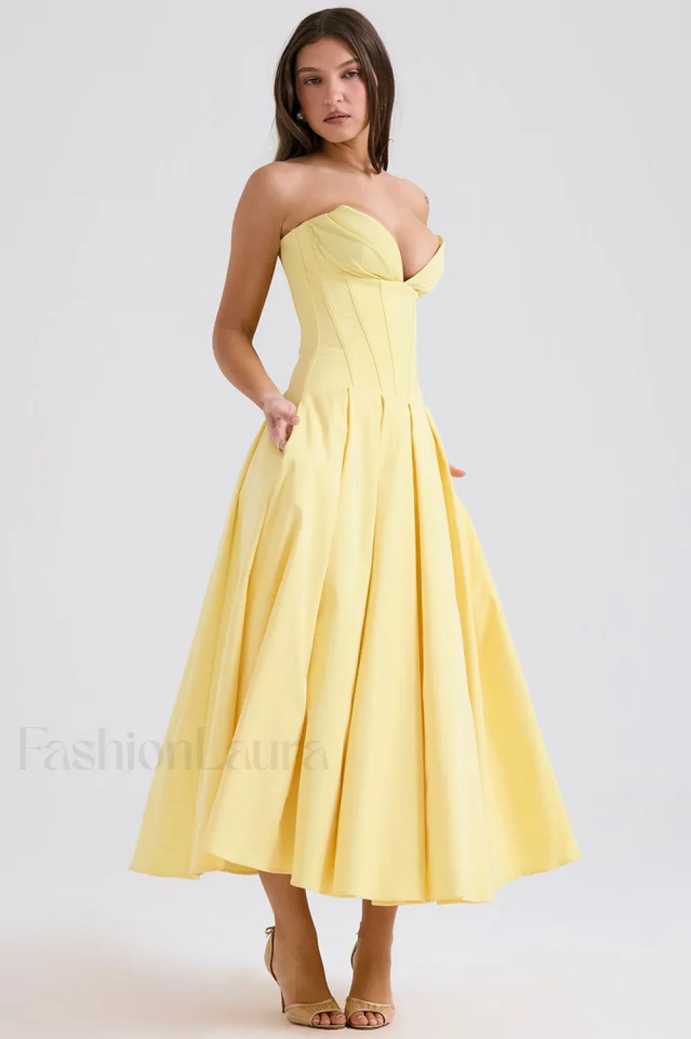 Lady Black Stylish Strapless Midi Dress