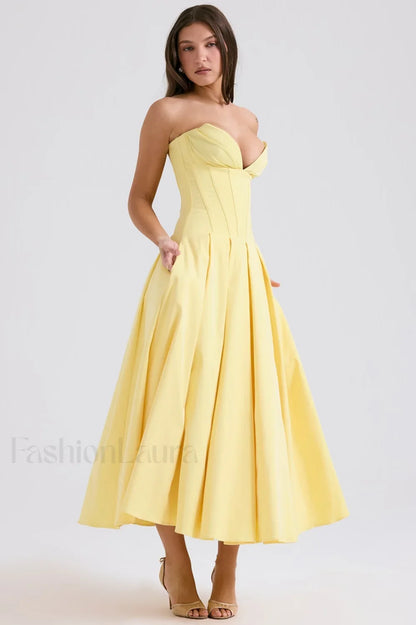 Lady Black Stylish Strapless Midi Dress