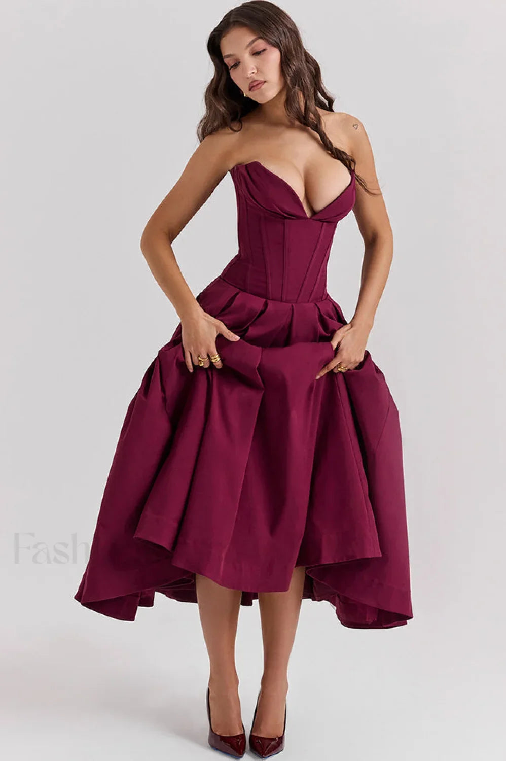 Lady Black Stylish Strapless Midi Dress