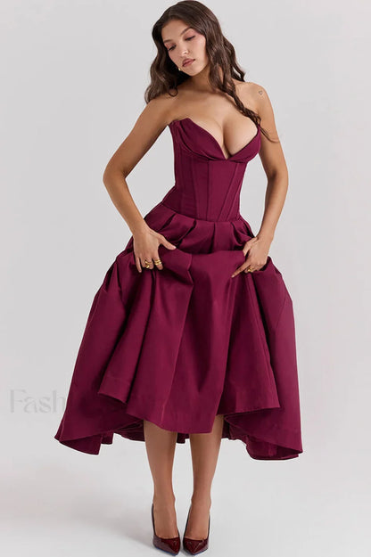 Lady Black Stylish Strapless Midi Dress