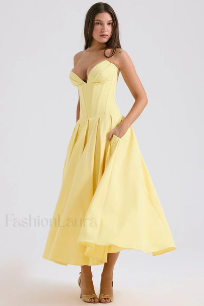 Lady Black Stylish Strapless Midi Dress