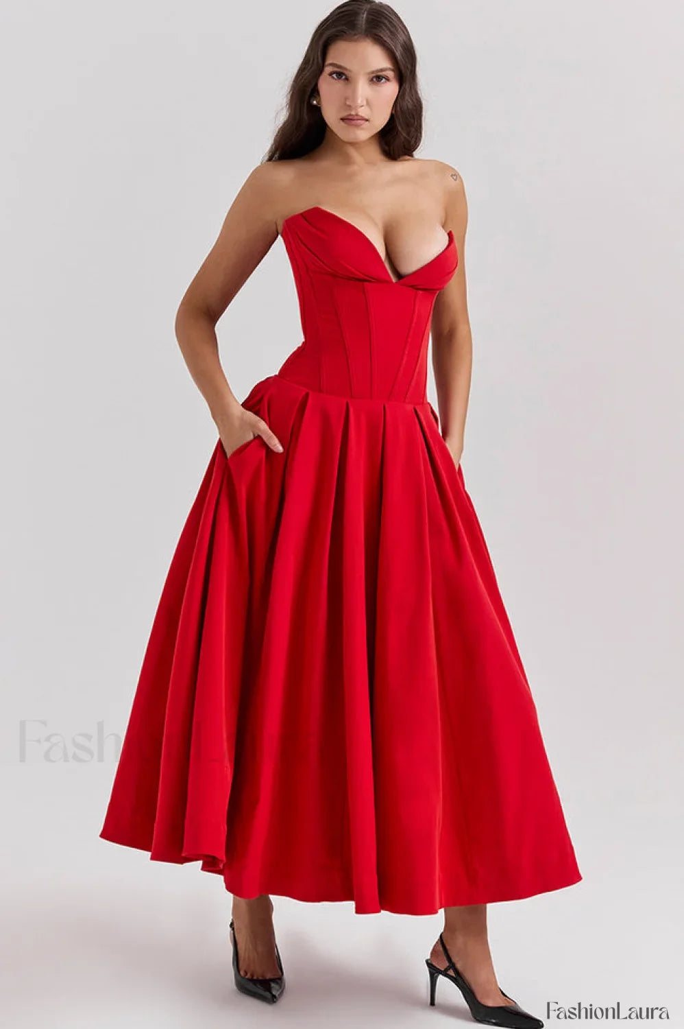 Lady Black Stylish Strapless Midi Dress