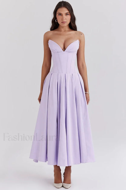 Lady Black Stylish Strapless Midi Dress