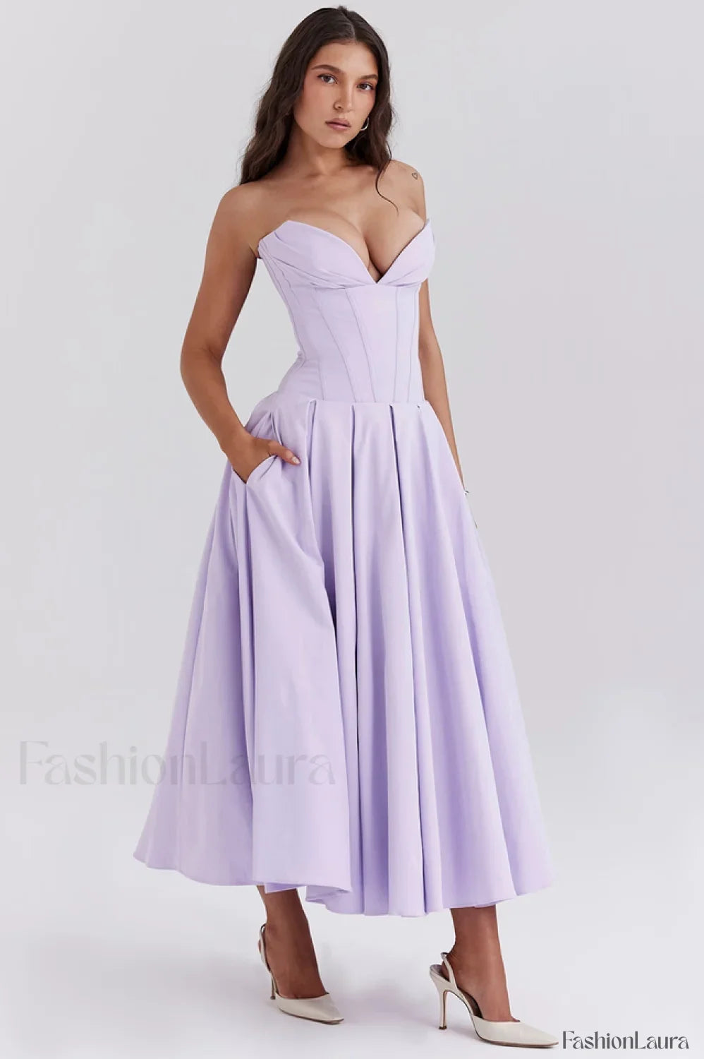 Lady Black Stylish Strapless Midi Dress