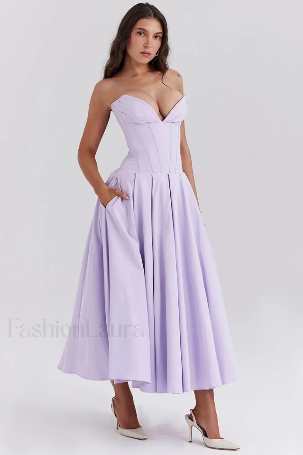 Lady Black Stylish Strapless Midi Dress