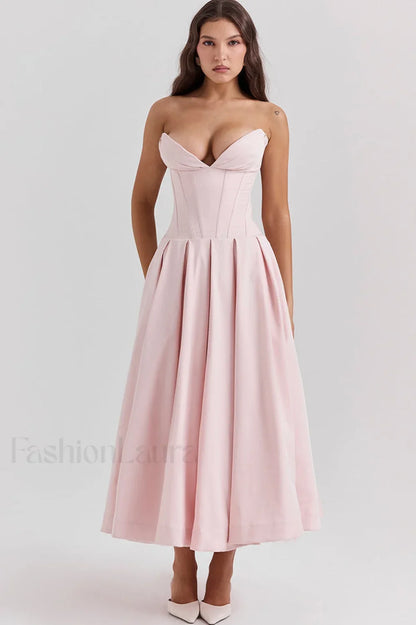 Lady Black Stylish Strapless Midi Dress