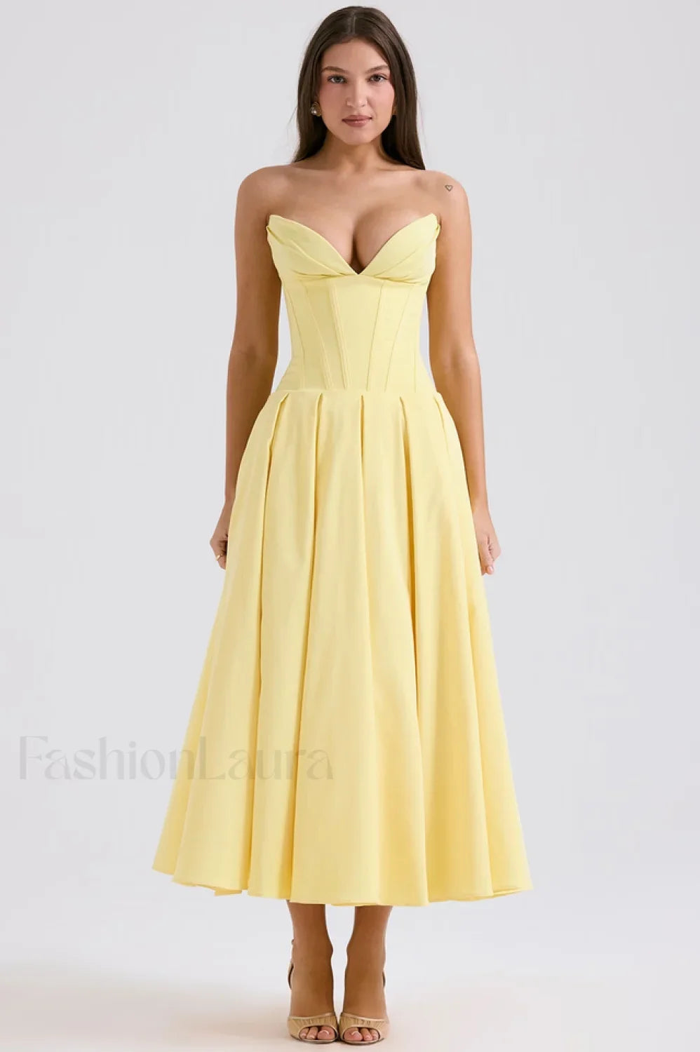 Lady Black Stylish Strapless Midi Dress