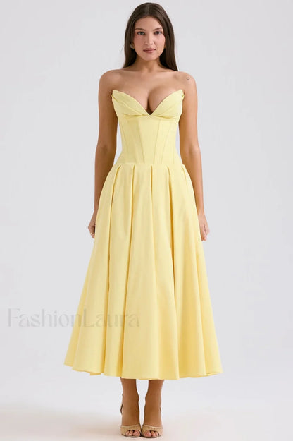 Lady Black Stylish Strapless Midi Dress