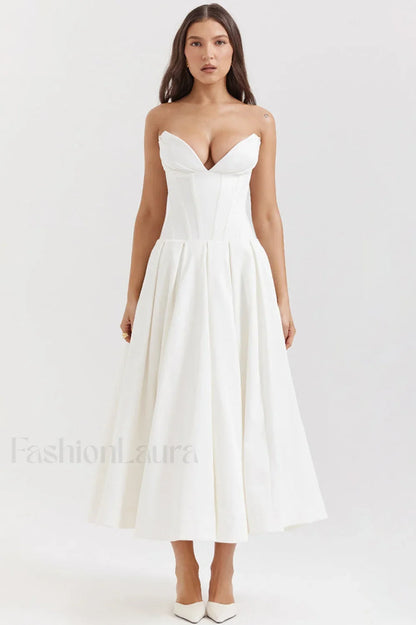 Lady Black Stylish Strapless Midi Dress