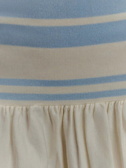 Blue Spaghetti Strap Scoop Neck Drop Waist Ruffle Flare Mini Dress