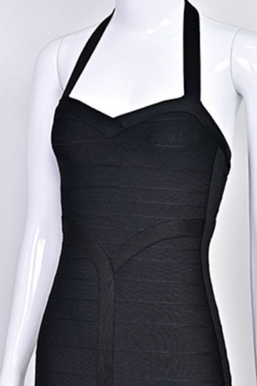 Classic Black Halter Neck Sweetheart Bandage Bodycon Midi Dress