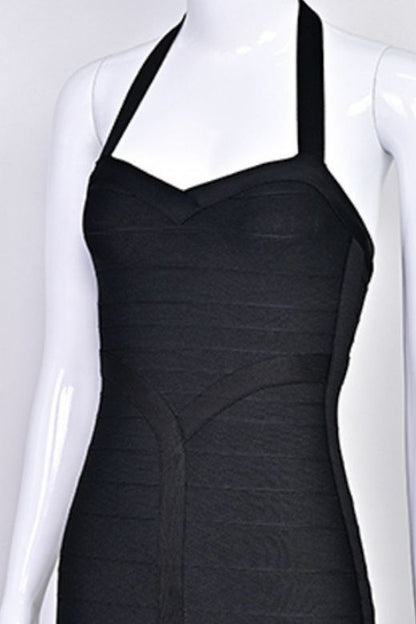 Classic Black Halter Neck Sweetheart Bandage Bodycon Midi Dress