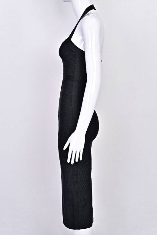 Classic Black Halter Neck Sweetheart Bandage Bodycon Midi Dress